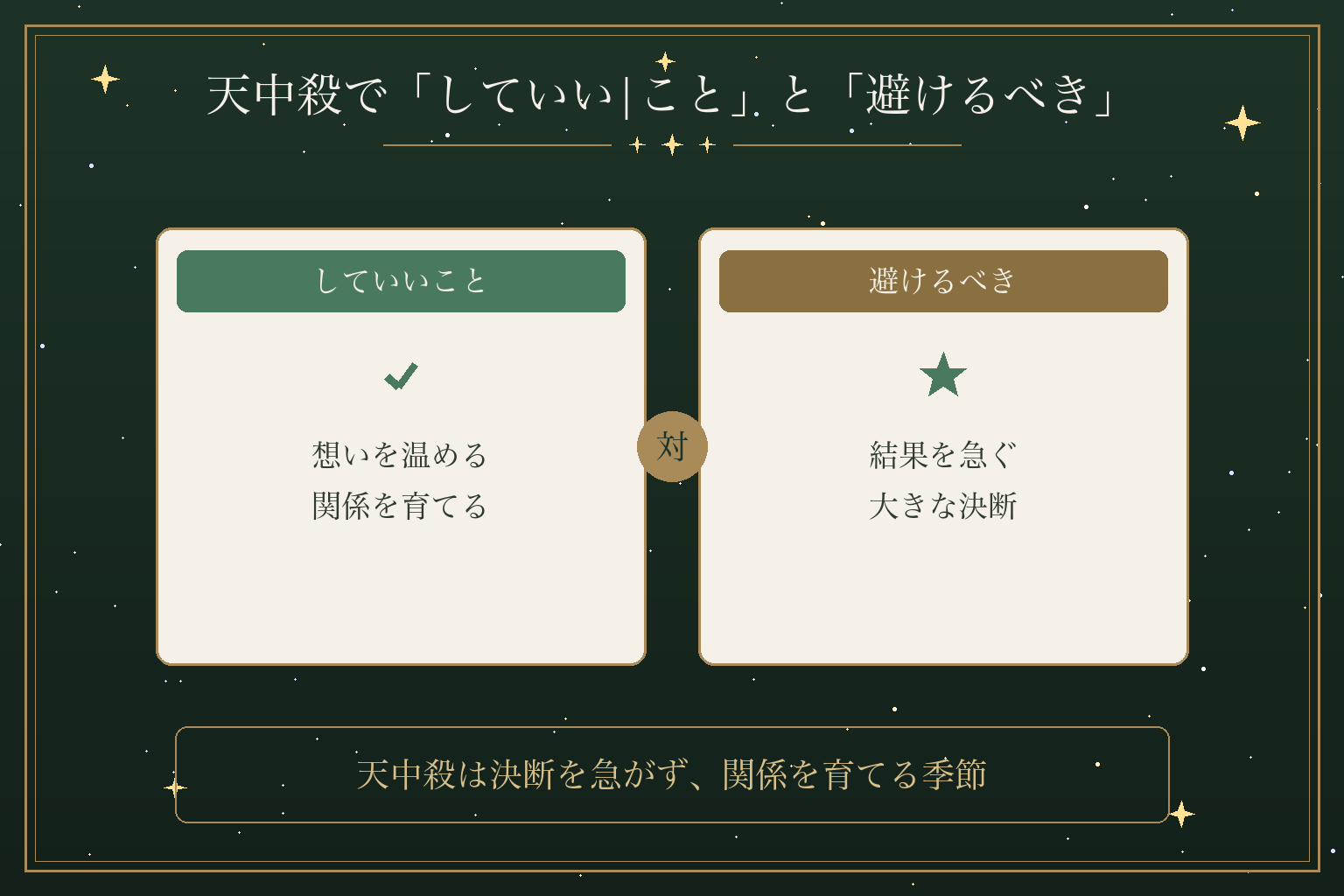 天中殺で「していい|こと」と「避けるべき」
